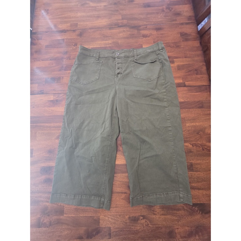 Torrid Crop Wide Leg Button Fly Pants Size 22 ‎ Stretchy Olive Green